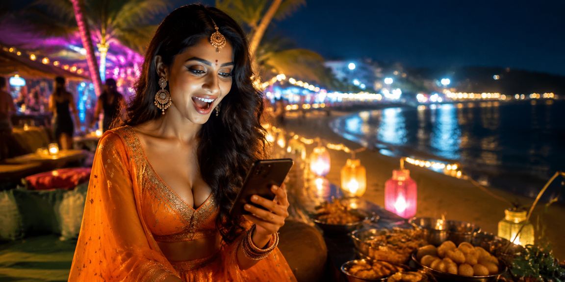 Mobile cricket betting at a Goa beach showing pleasant user interface